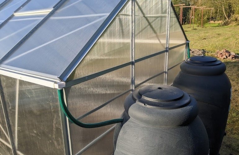 Water draining from greenhouse